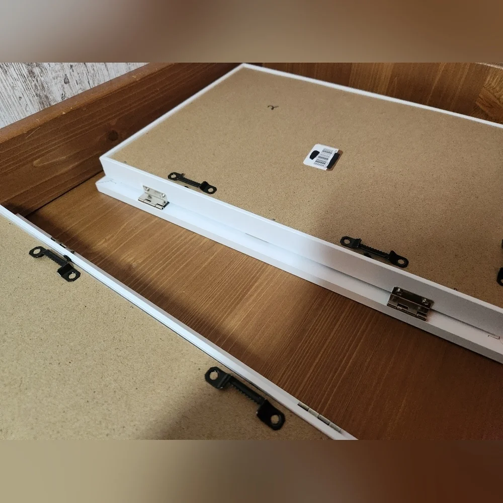Set of Art Frame Hinged Front Opening Magnetic Closure Storage Compartment White